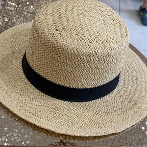 Elegant Tan Straw Hat with Black Band
